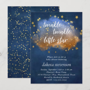Twinkle Little Star Neutralt Blue Copper and Gul Inbjudningar