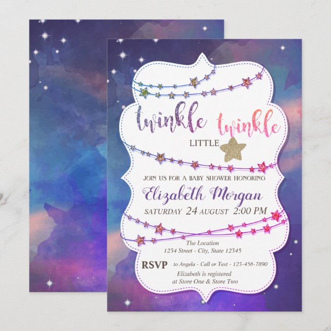 Twinkle Little Star Paint Splash Bebisbyte Inbjudningar (Fram/baksida)