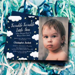Twinkle Little Star Photo 2:a födelsedagsinbjudan Inbjudningar