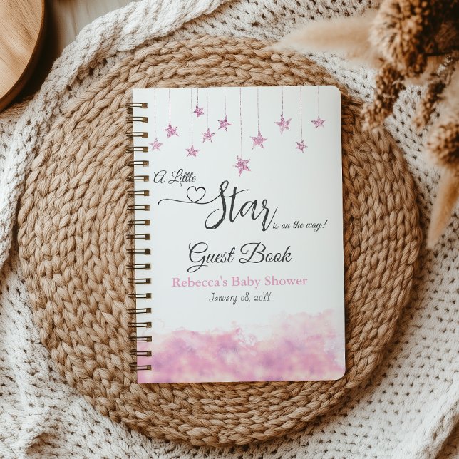 Twinkle Little Star Pink Baby Shower Guest Book Anteckningsbok (Skapare uppladdad)