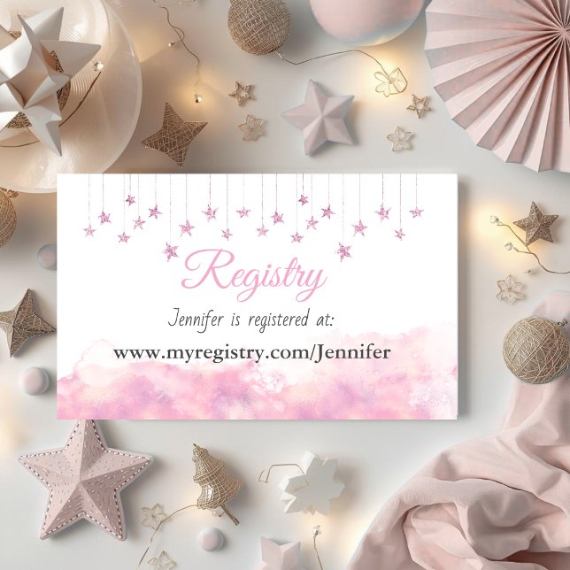 Twinkle Little Star Pink Girl Baby Shower Registry Tilläggskort (Skapare uppladdad)