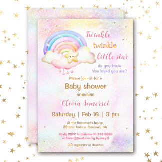 Twinkle Little Star Rainbow Girl Shower Inbjudningar