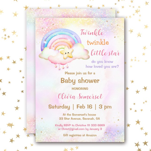 Twinkle Little Star Rainbow Girl Shower Inbjudningar (Twinkle Little Star Rainbow Girl Baby Shower Invitation)