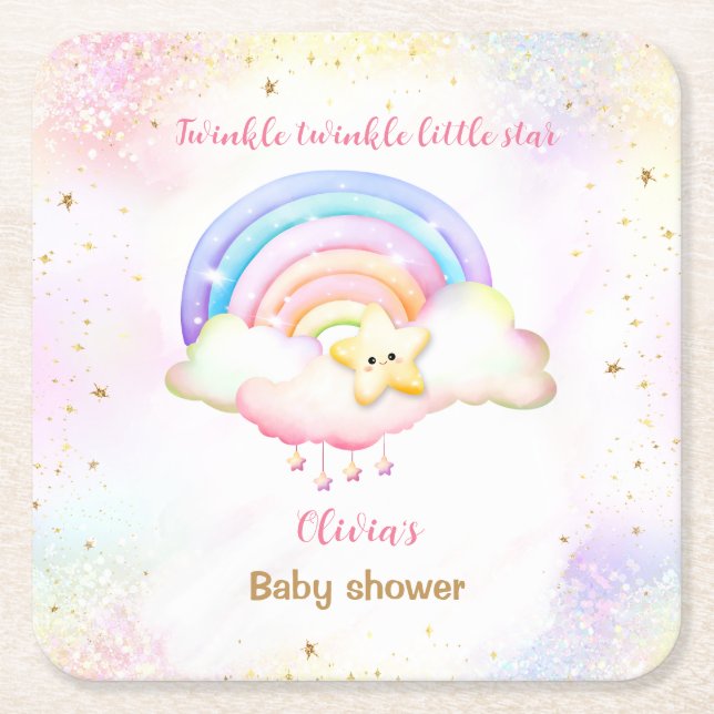 Twinkle Little Star Rainbow Girl Shower Underlägg Papper Kvadrat (Framsidan)