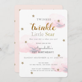 Twinkle Little Star Rosa 1:a födelsedagsinbjudan Inbjudningar