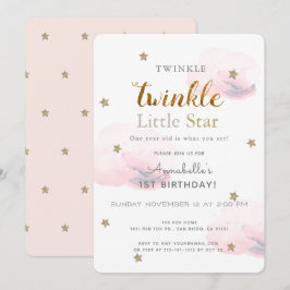 Twinkle Little Star Rosa 1:a födelsedagsinbjudan Inbjudningar