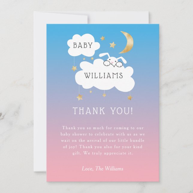 Twinkle Little Star Rosa Blue Bunny Gender Reveal Tack Kort (Framsida)