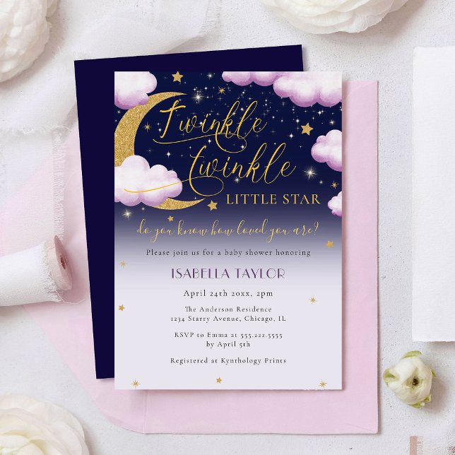 Twinkle Little Star Rosa Girl Baby Shower Inbjudningar (Skapare uppladdad)