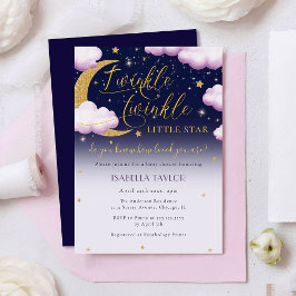 Twinkle Little Star Rosa Girl Baby Shower Inbjudningar