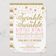 Twinkle Little Star Rosa & Guld Birthday Inbjudan