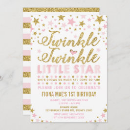 Twinkle Little Star Rosa & Guld Birthday Inbjudan