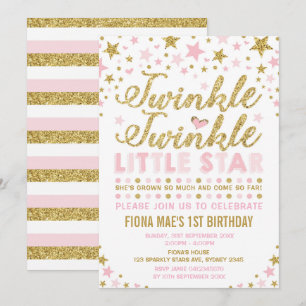 Twinkle Little Star Rosa & Guld Birthday Inbjudan