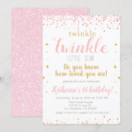 Twinkle Little Star Rosa & Guld Girls 1st Birthday Inbjudningar