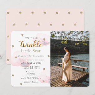 Twinkle Little Star Rosa Photo Baby Shower Inbjudningar