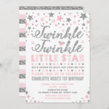 Twinkle Little Star Rosa Silver Birthday Inbjudan