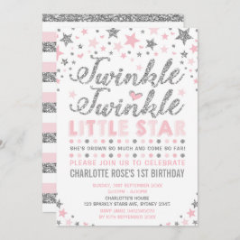 Twinkle Little Star Rosa Silver Birthday Inbjudan