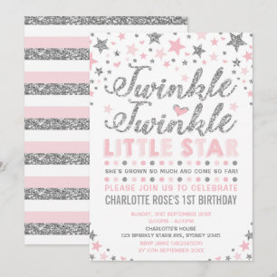 Twinkle Little Star Rosa Silver Birthday Inbjudan