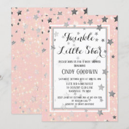 Twinkle Little Star Rosa Silver Stars Baby Shower Inbjudningar