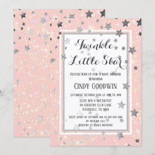 Twinkle Little Star Rosa Silver Stars Baby Shower Inbjudningar