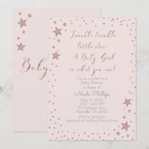 Twinkle Little Star Roséguld Tjej Baby Shower Inbjudningar