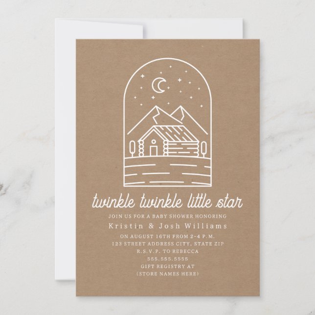 Twinkle Little Star Rustic Cardstock Baby Shower Inbjudningar (Framsida)