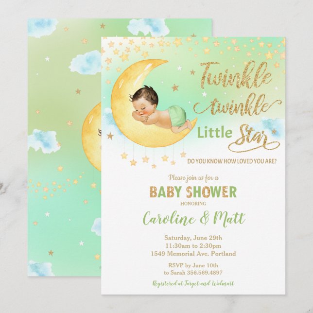 Twinkle Little Star Shower Gender Neutral Inv Inbjudningar (Fram/baksida)