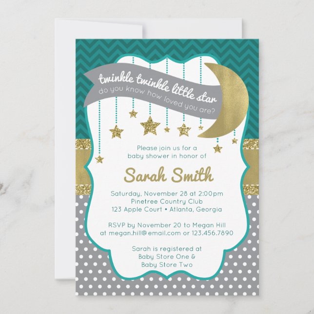 Twinkle Little Star Shower Inbjudan, Faux Glitter Inbjudningar (Framsida)