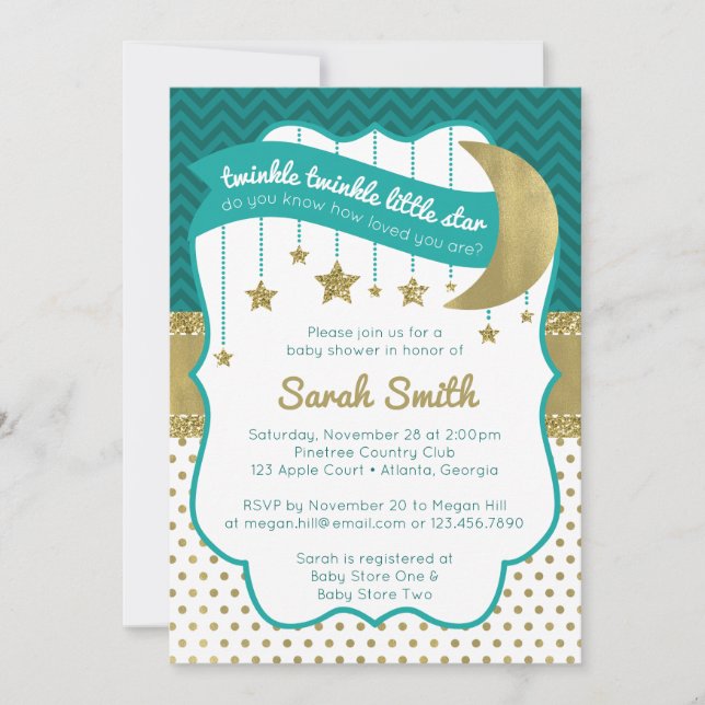 Twinkle Little Star Shower Inbjudan, Faux Glitter Inbjudningar (Framsida)