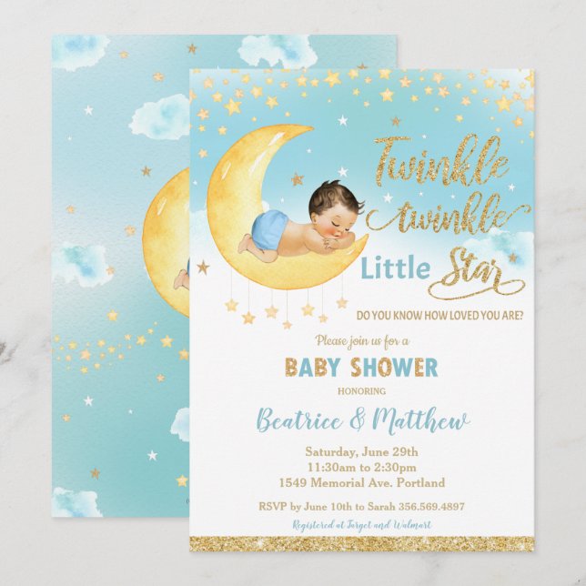 Twinkle Little Star Sleeping Baby Shower Boy Inbjudningar (Fram/baksida)