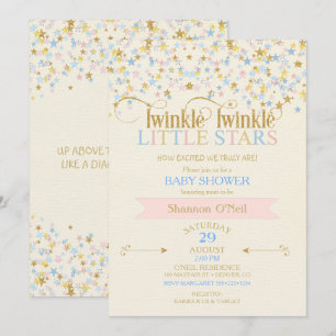 Twinkle Little Star Tvillingar Baby Shower Rosa & Inbjudningar