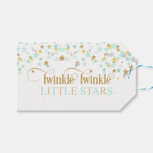Twinkle Little Stars Baby Shower Mintgrön Presentetikett (Framsidan (Horisontell))