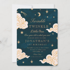 Twinkle Little Stars Cute Måne 1:a födelsedagen Inbjudningar