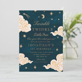 Twinkle Little Stars Cute Måne 1:a födelsedagen Inbjudningar