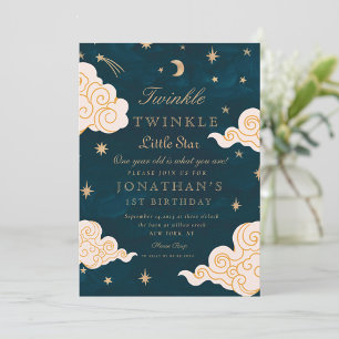Twinkle Little Stars Cute Måne 1:a födelsedagen Inbjudningar