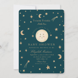 Twinkle Little Stars Cute Måne Baby Shower Inbjudningar