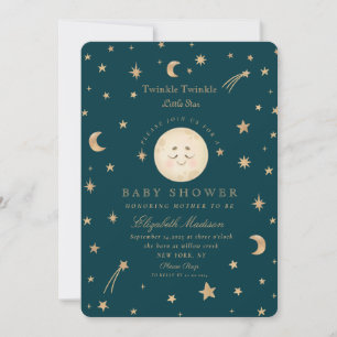Twinkle Little Stars Cute Måne Baby Shower Inbjudningar