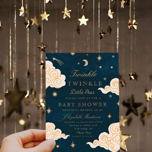 Twinkle Little Stars Cute Måne Baby Shower Inbjudningar