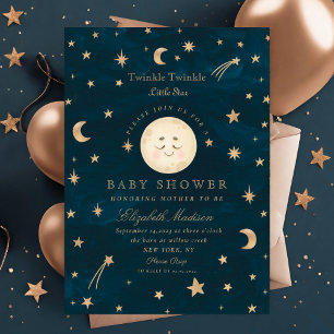 Twinkle Little Stars Cute Måne Baby Shower Inbjudningar