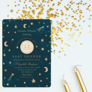 Twinkle Little Stars Cute Måne Baby Shower Inbjudningar