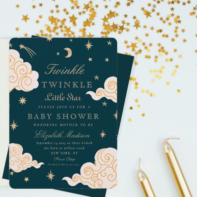 Twinkle Little Stars Cute Måne Baby Shower Inbjudningar (Skapare uppladdad)