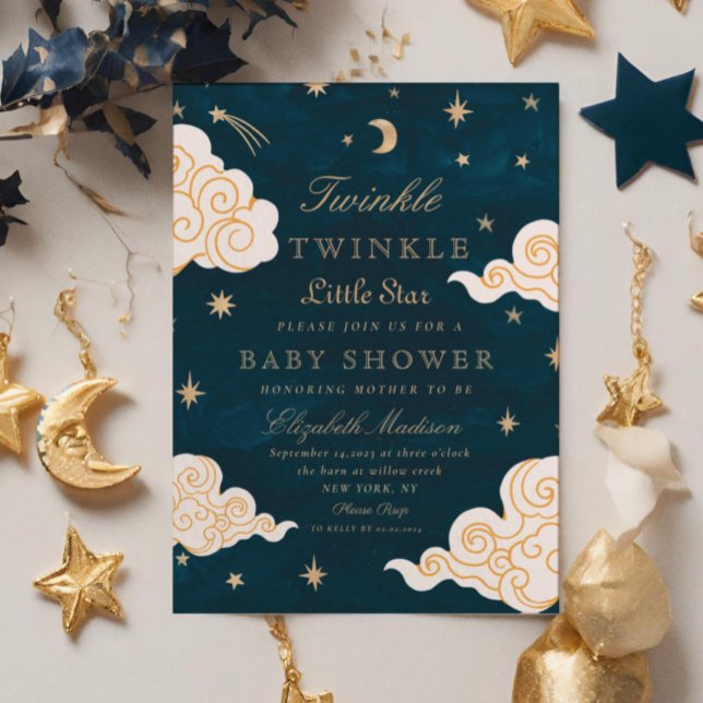 Twinkle Little Stars Cute Måne Baby Shower Inbjudningar (Skapare uppladdad)