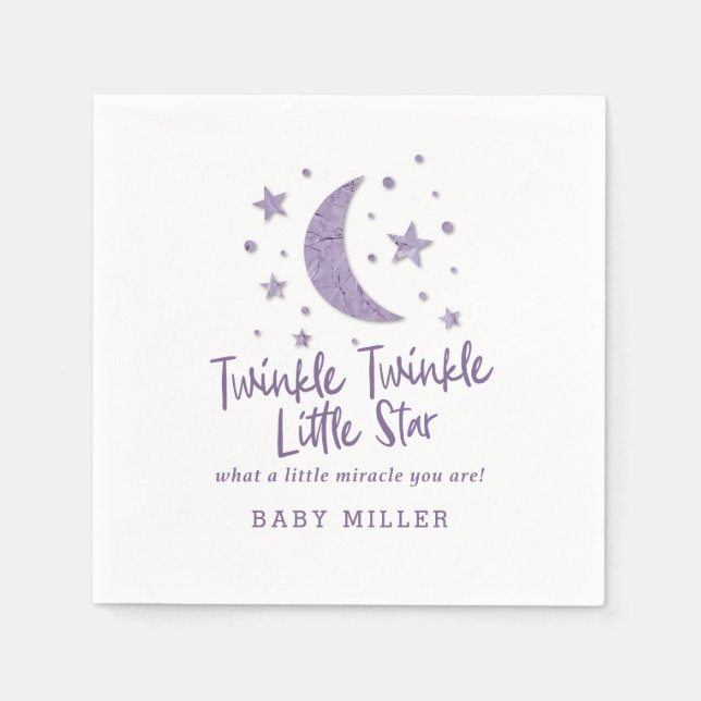 Twinkle Little Stars Lavendel Bebis Shower Pappersservett (Framsidan)