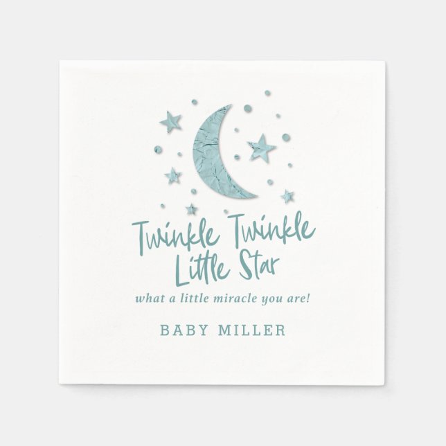 Twinkle Little Stars Mint Baby Shower Pappersservett (Framsidan)