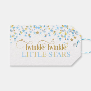 Twinkle Little Stars Tvillingar Baby Shower Blå & Presentetikett