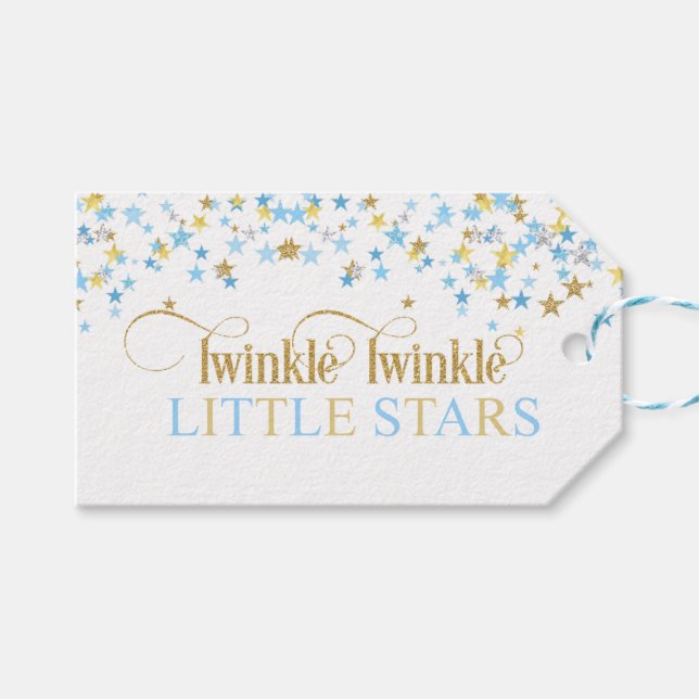 Twinkle Little Stars Tvillingar Baby Shower Blå &  Presentetikett (Framsidan (Horisontell))