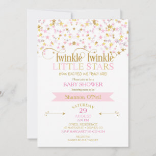Twinkle Little Stars Tvillingar Baby Shower Rosa G Inbjudningar