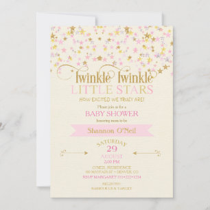Twinkle Little Stars Tvillingar Baby Shower Rosa G Inbjudningar