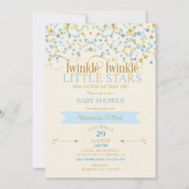Twinkle Little Stars Tvillingpojkar Guld Blå Inbjudningar