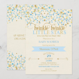 Twinkle Little Stars Tvillingpojkar Guld Blå Inbjudningar