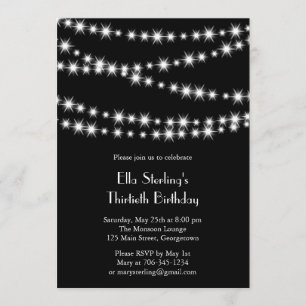 Twinkle Ljus Birthday Inbjudan (svart)